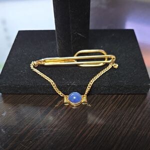 Gold Tie Clip with Blue Stone